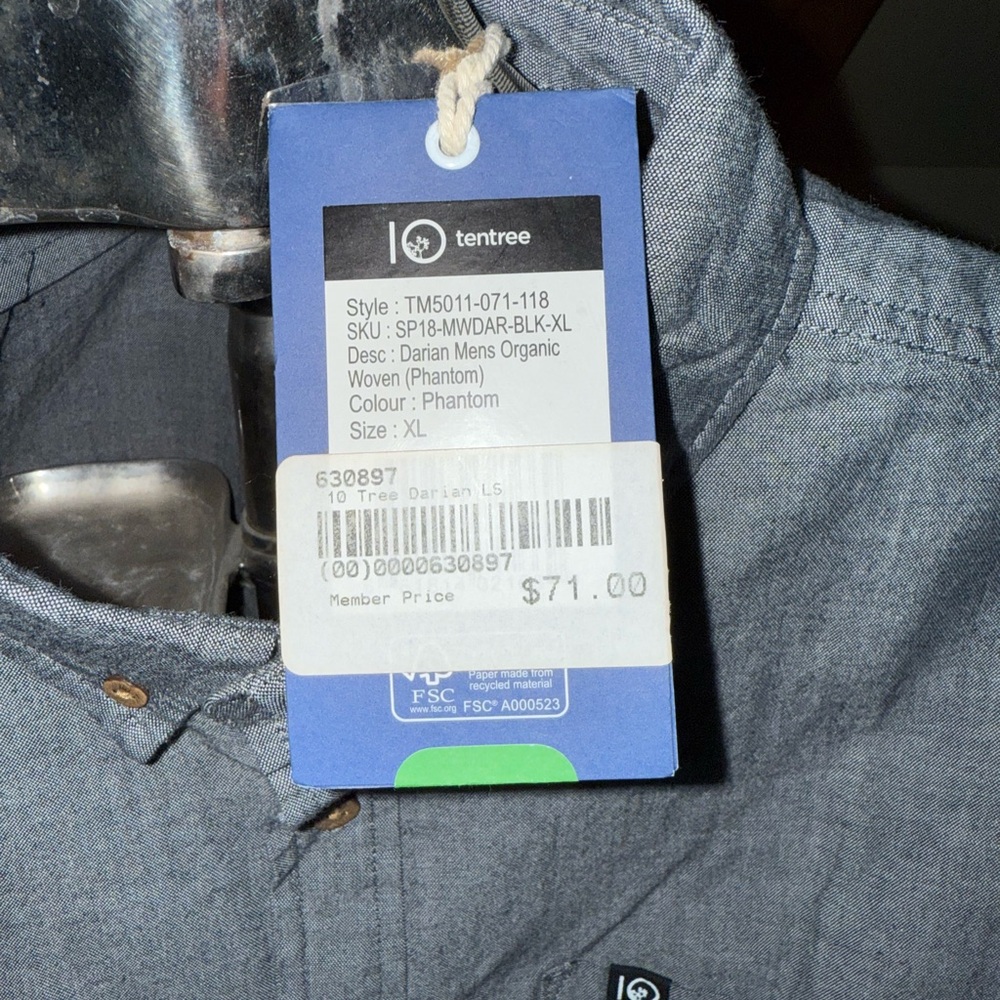 tentree Men's Button-Down Shirt in Charcoal Heather - Picture 3 of 6